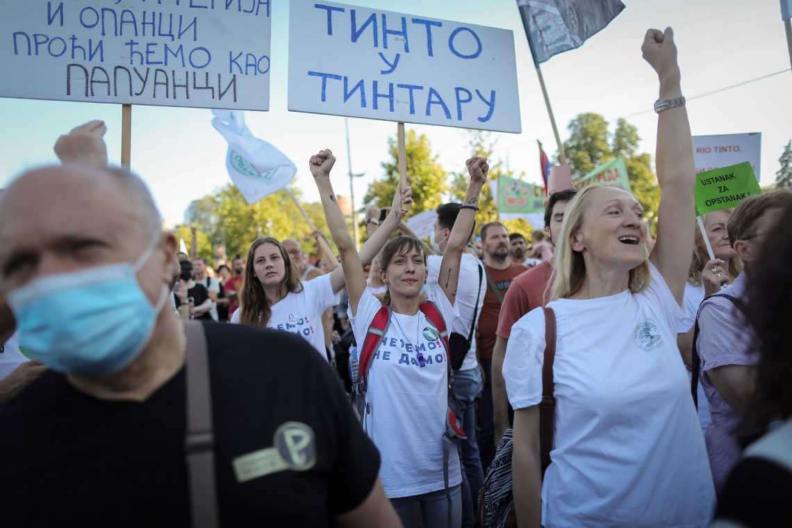 Μια διαδήλωση στο Βελιγράδι τον Σεπτέμβριο του 2021 ενάντια στο άνοιγμα του ορυχείου λιθίου της Rio Tinto