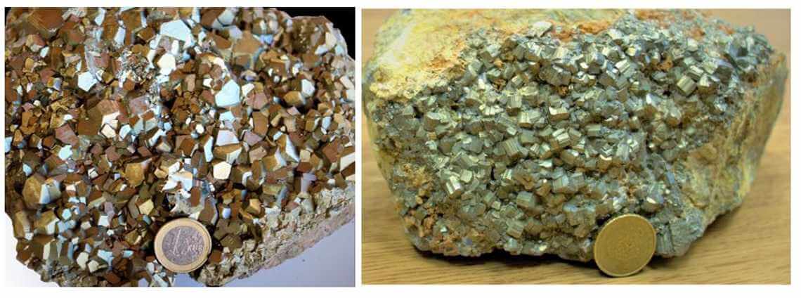 Τέλεια αναπτυγμένοι κρύσταλλοι σιδηροπυρίτη σε δείγματα από τα μεταλλεία Μεμί και Σκουριώτισσα